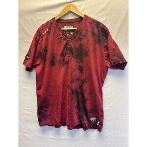 Affliction Henley Shirt Crimson Temple Tie Dye Grunge Y2K Big Stitch Mens XXL